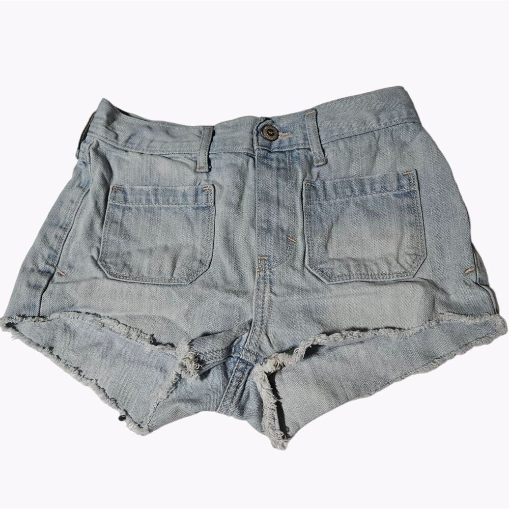 Hollister Jean Shorts Womens Size 0 Mid Rise Light Wash Denim Cutoffs Booty
